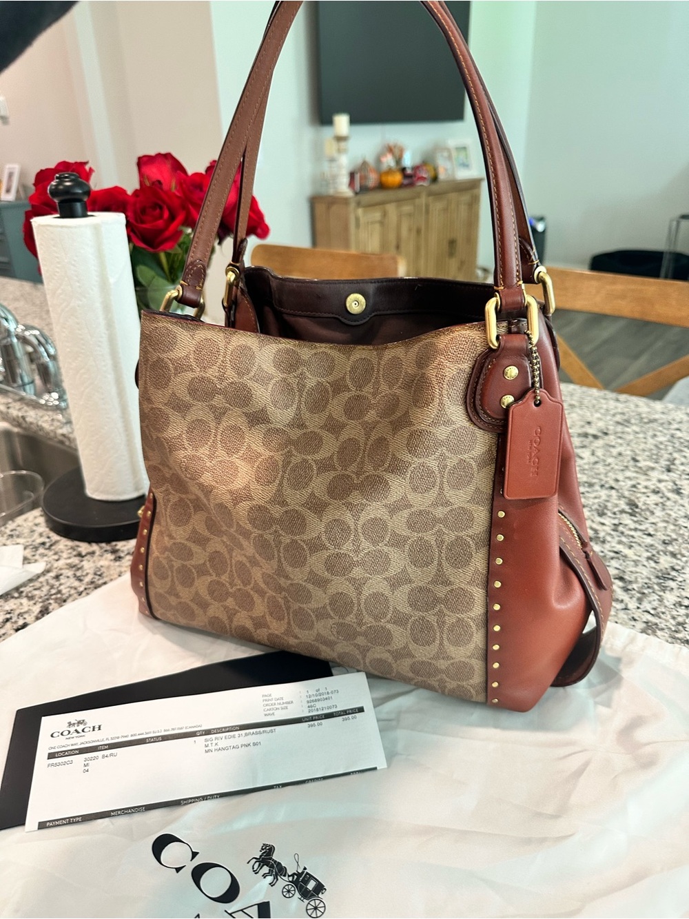 Coach Signature Canvas Shoulder Bag in Brown and Saddle